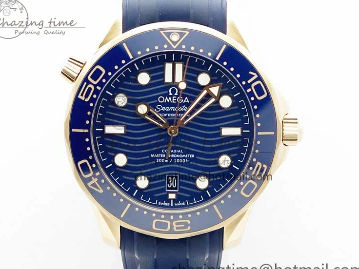 0322 2018 Seamaster Diver 300M RG Blue Ceramic VSF 1:1 Best Edition Blue Dial on Blue Rubber Strap A WeatherProof 7914